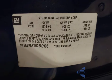 2006 Chevrolet Cobalt Lt from USA, damaged, VIN 1G1AL55FX67800996